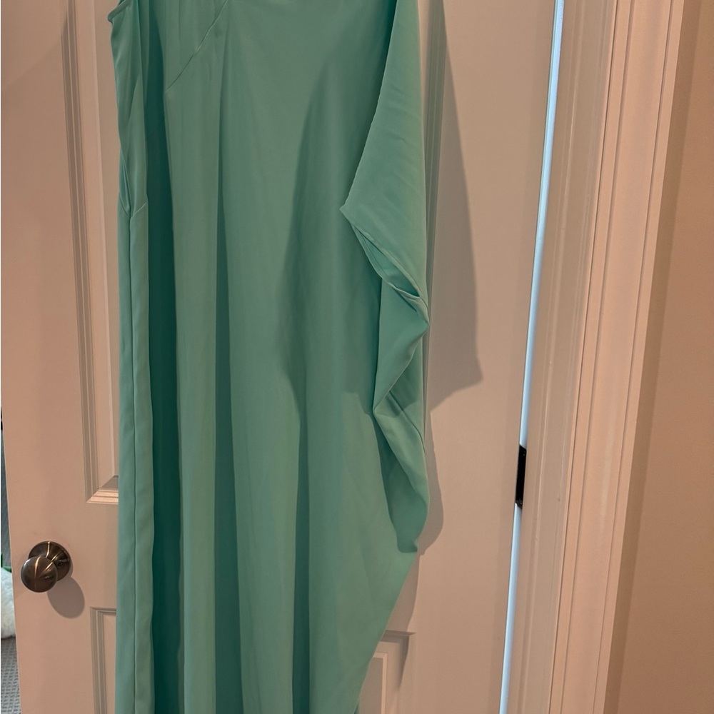 Anna Cate Mackenzie One Shoulder Aqua Maxi Dress